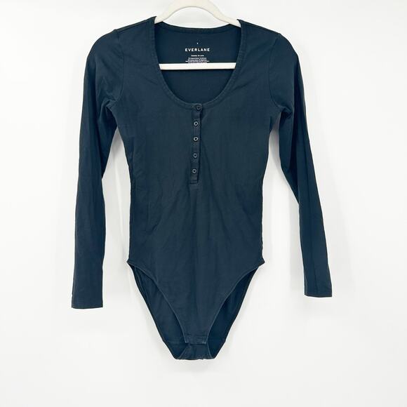 Everlane Womens‎ Balletcore Pima Cotton Scoop Neck Long Sleeve Henley Bodysuit S - Picture 2 of 6
